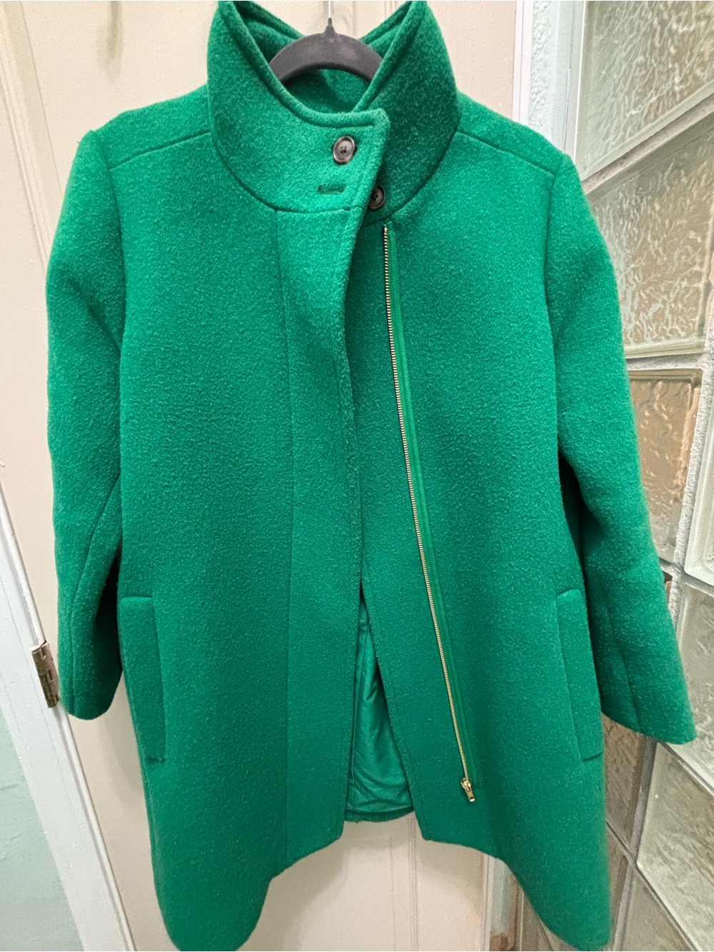 J. Crew Bright Green Wool Zip-Front City Coat Size 10